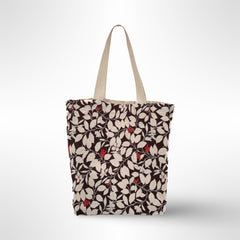 Brown and ivory floral tote bag