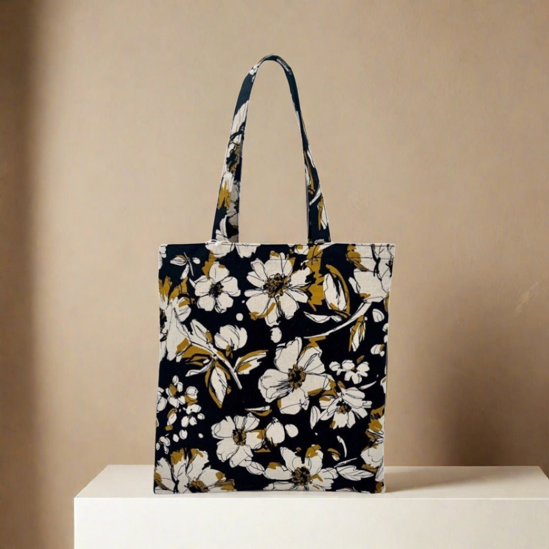 Golden Blooms Linen Tote Bag | Lori April 