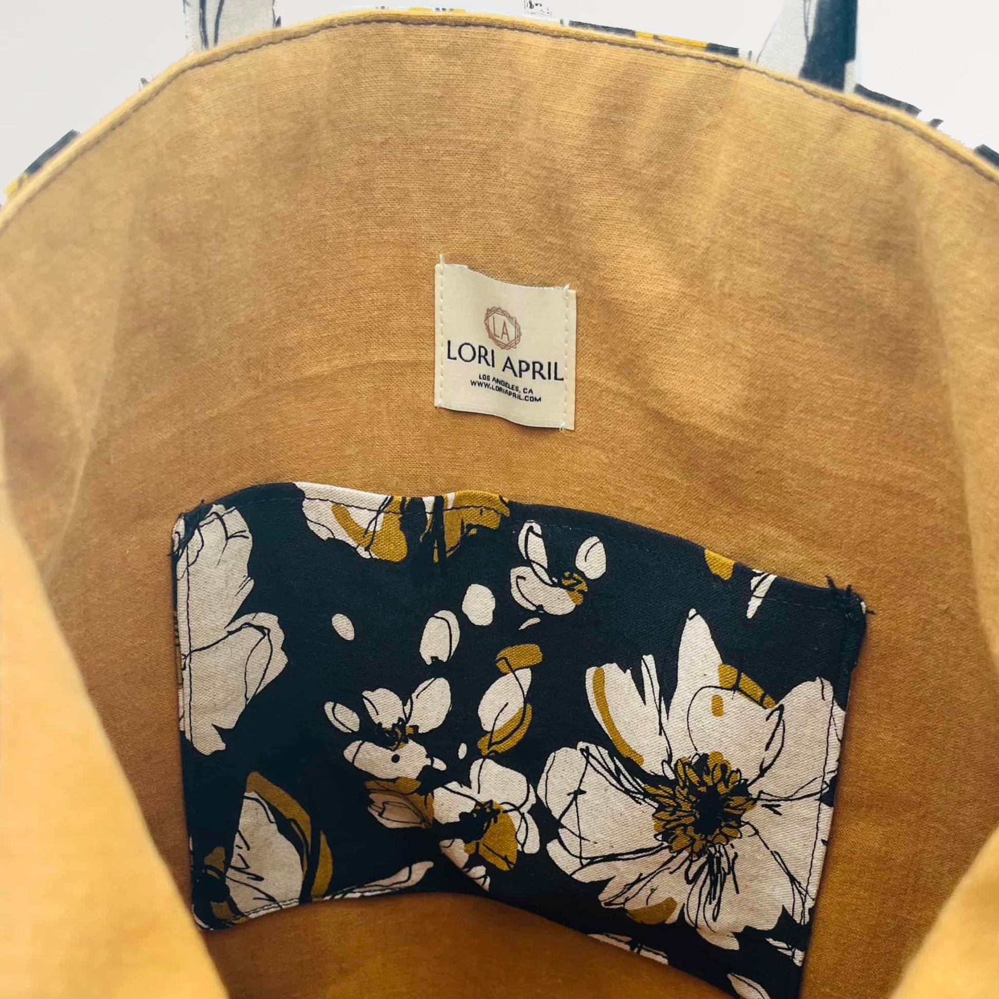 Golden Blooms Linen Tote Bag | Lori April 