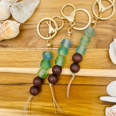 Recycled Glass and Wood Bead Keychain | Lori April 