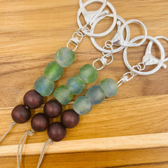 Recycled Glass and Wood Bead Keychain | Lori April 