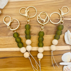 Recycled Glass and Wood Bead Keychain | Lori April 