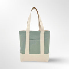 Seafoam and Ivory Cotton Tote Bag | Lori April 