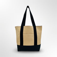 Solid Cotton Tote Bag - Black and Tan | Lori April 